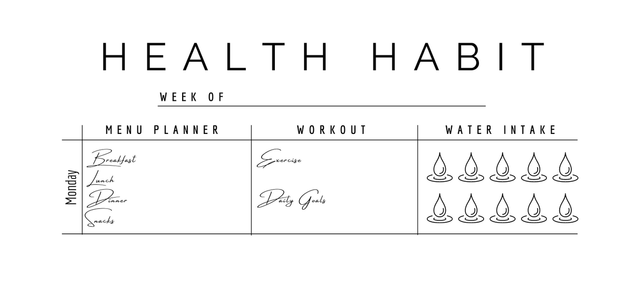 Health Habit & Fitness Tracker Printable Planner Page