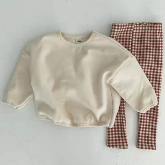 Cinnamon Plaid Leggings and Oatmeal Sweater Set